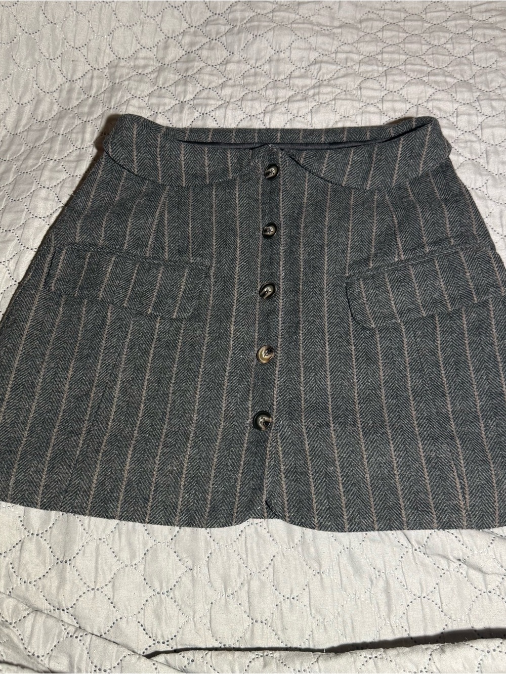 ASTR The Label Pinstripe Tweet Mini Skirt S Collared Waist Lined Preppy Academia